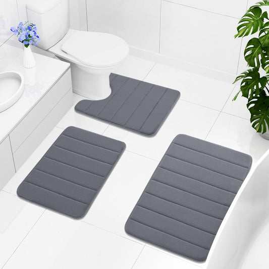 Memory Foam Bath Mats Soft Absorbent Bathroom Rugs 16" X 24", Grey